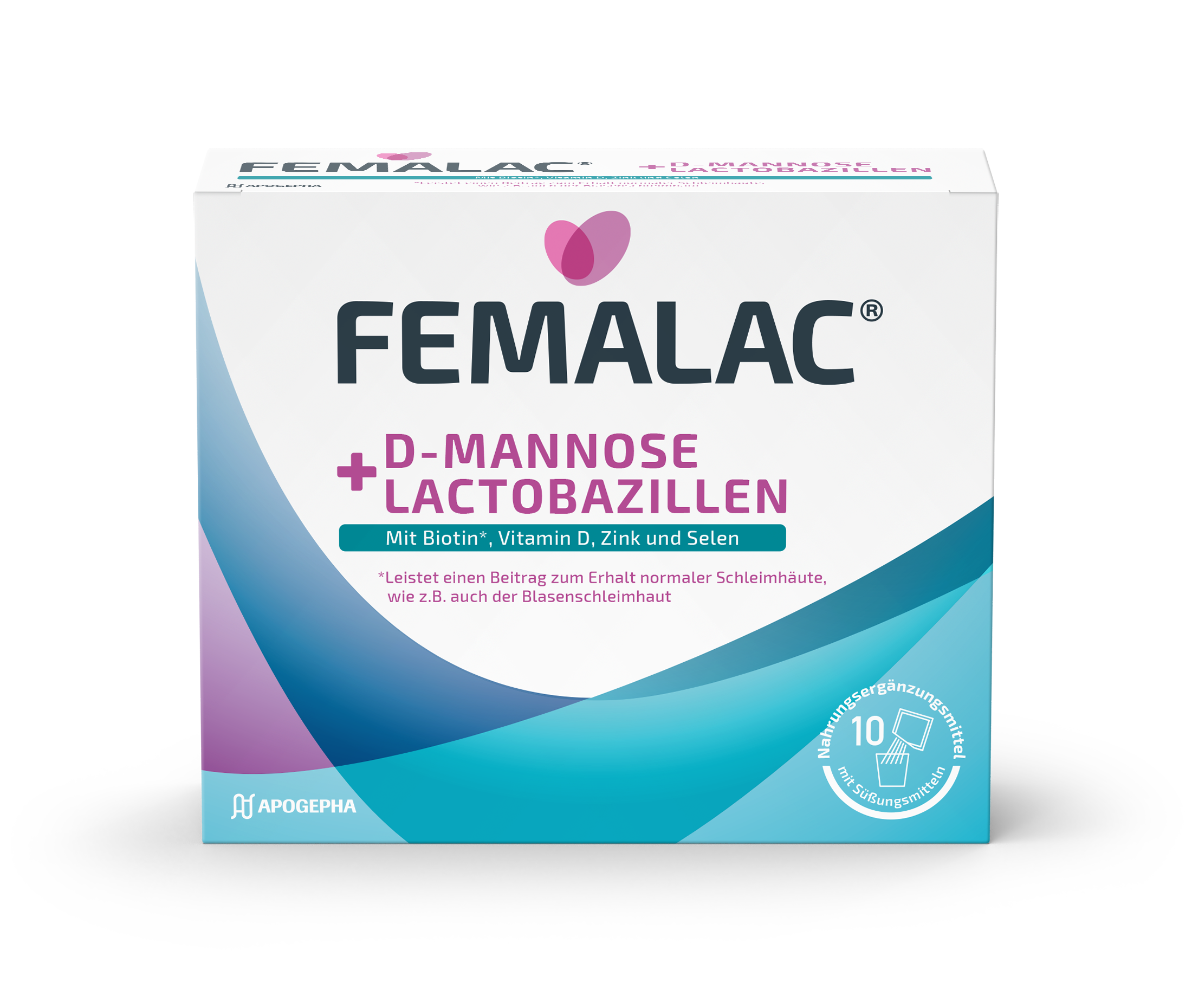 Packshot von FEMALAC® D-Mannose + Lactobazillen.