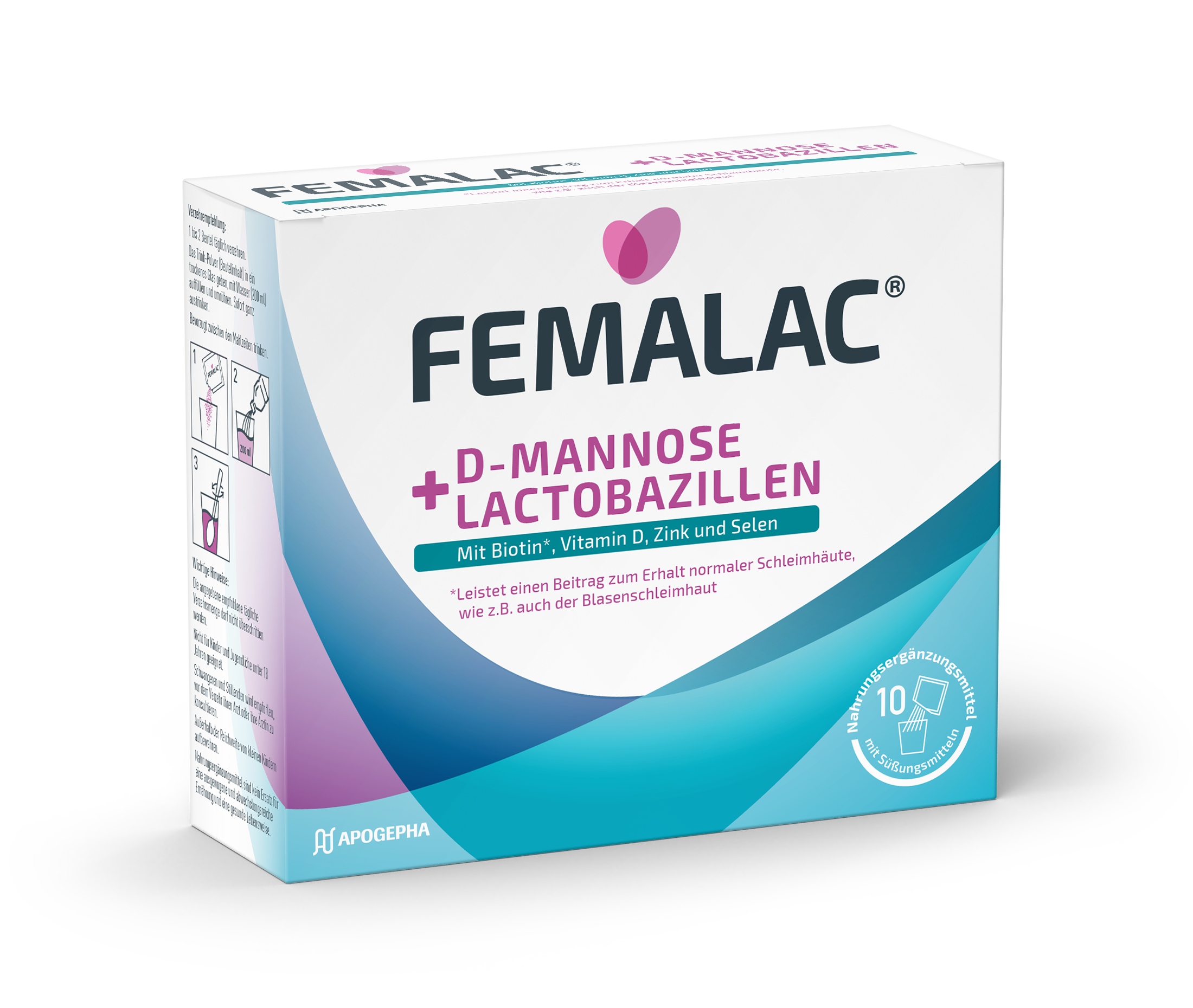Packshot von FEMALAC® D-Mannose + Lactobazillen.