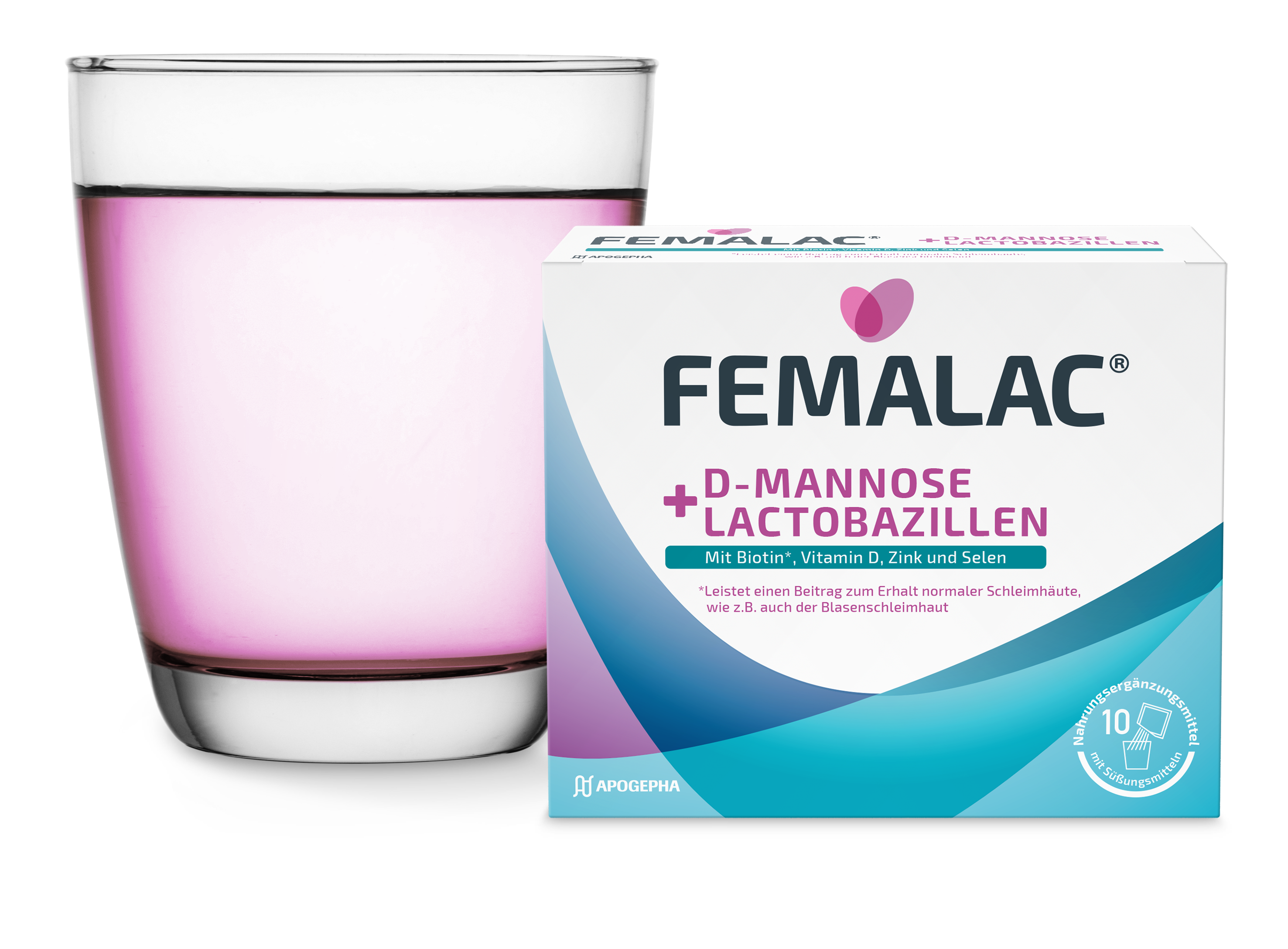 Packshot von FEMALAC® D-Mannose + Lactobazillen.
