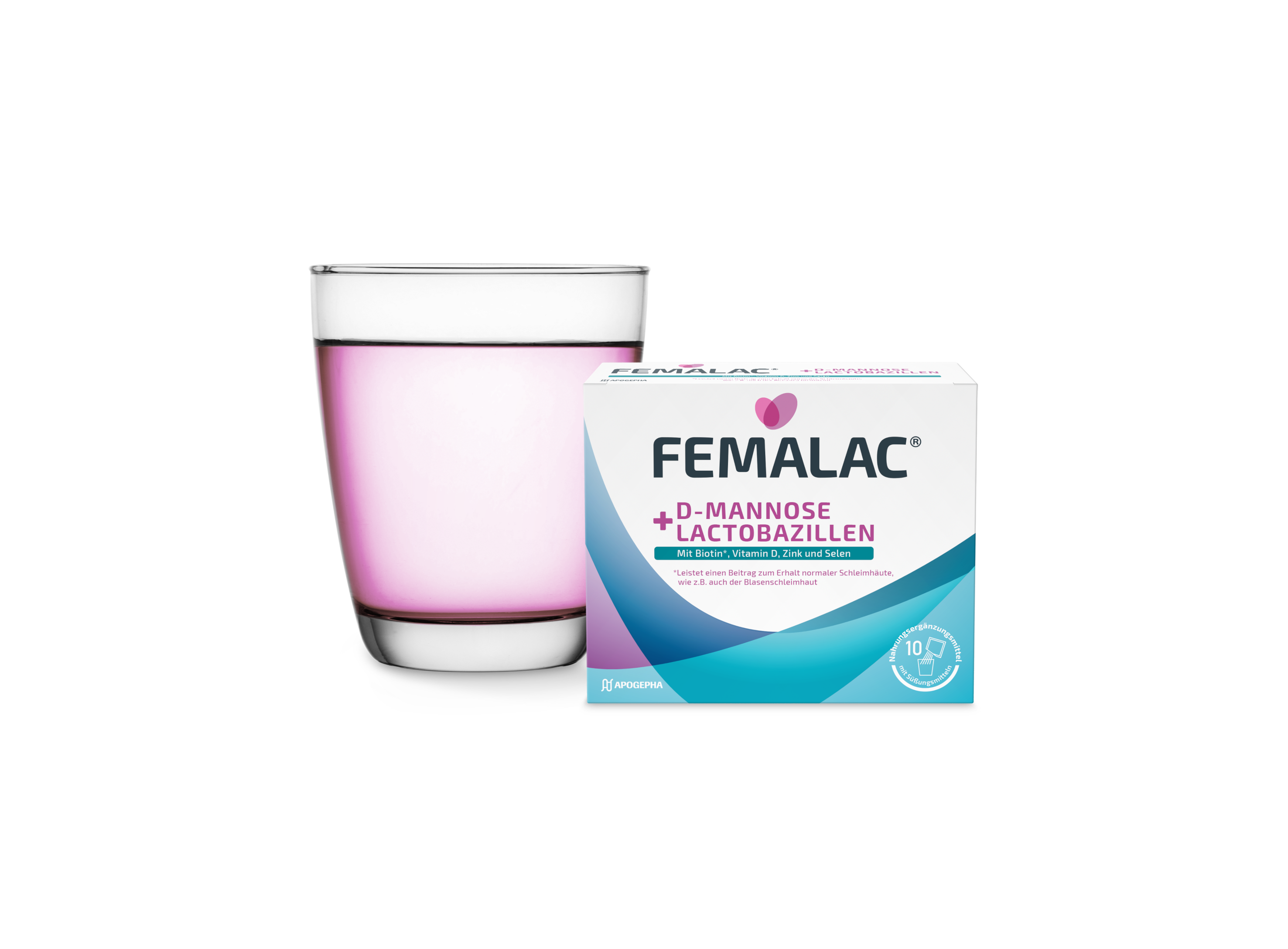 Packshot von FEMALAC® D-Mannose + Lactobazillen.