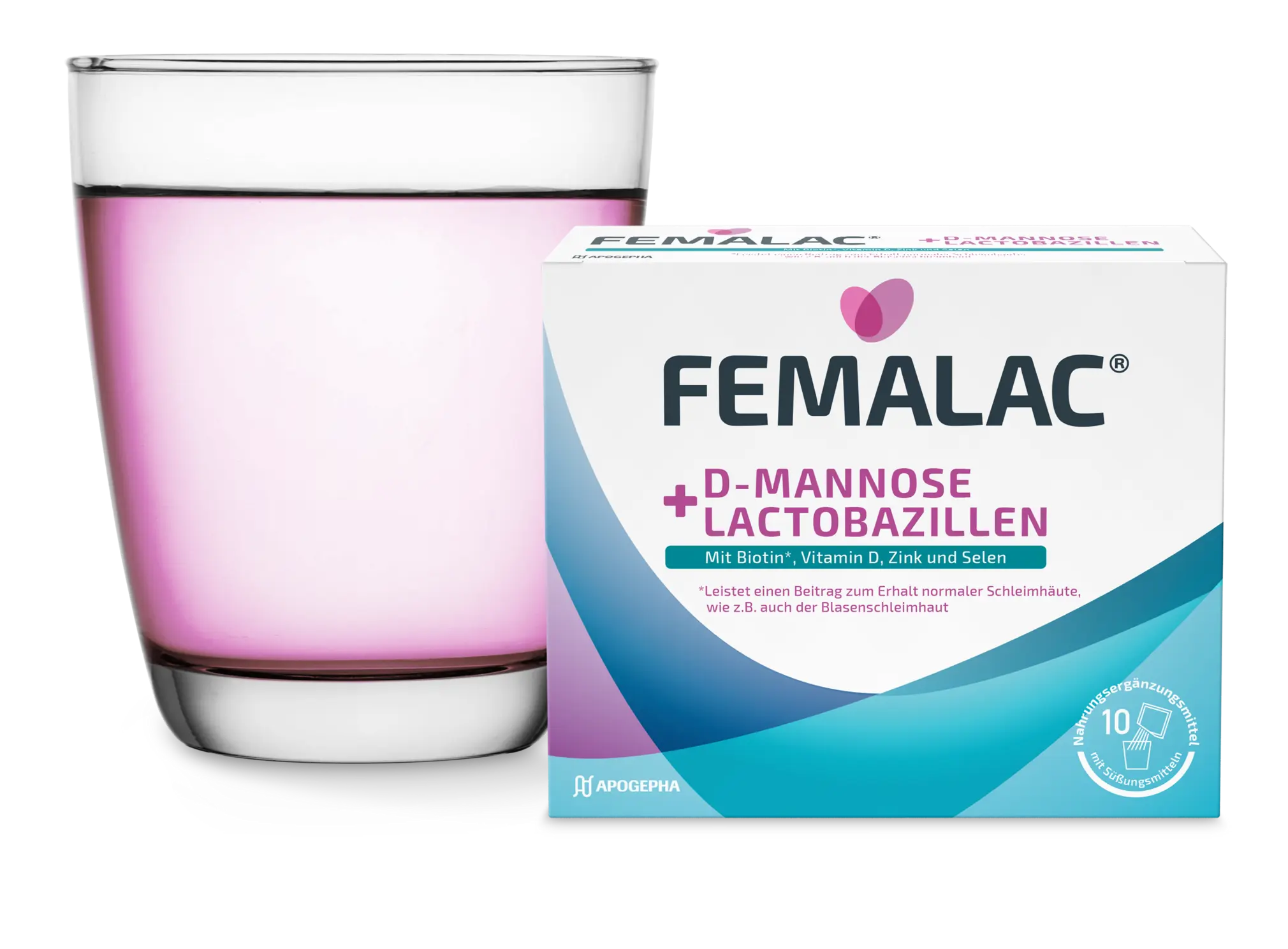 Packshot von FEMALAC® D-Mannose + Lactobazillen.