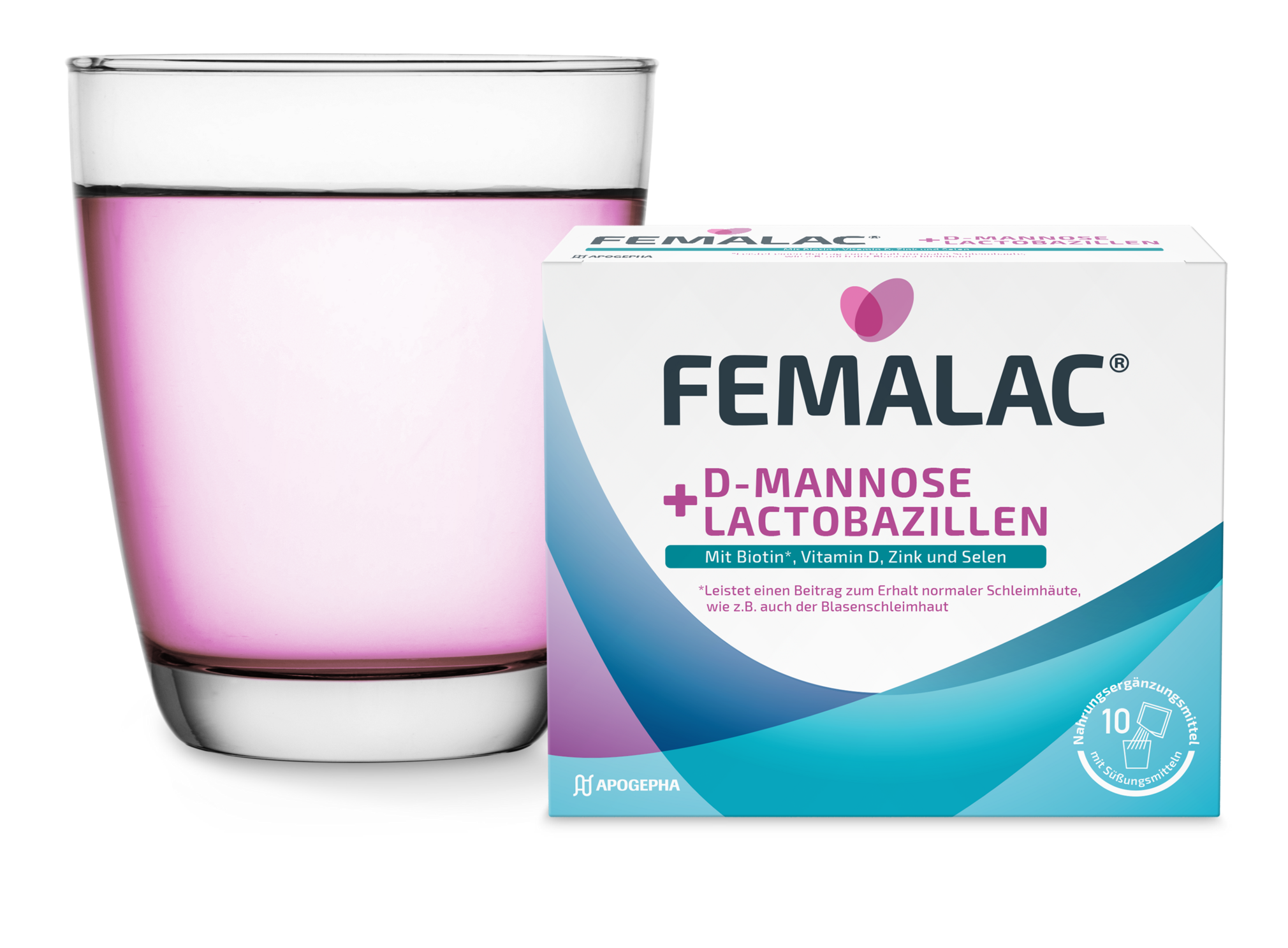 Packshot von FEMALAC® D-Mannose + Lactobazillen.
